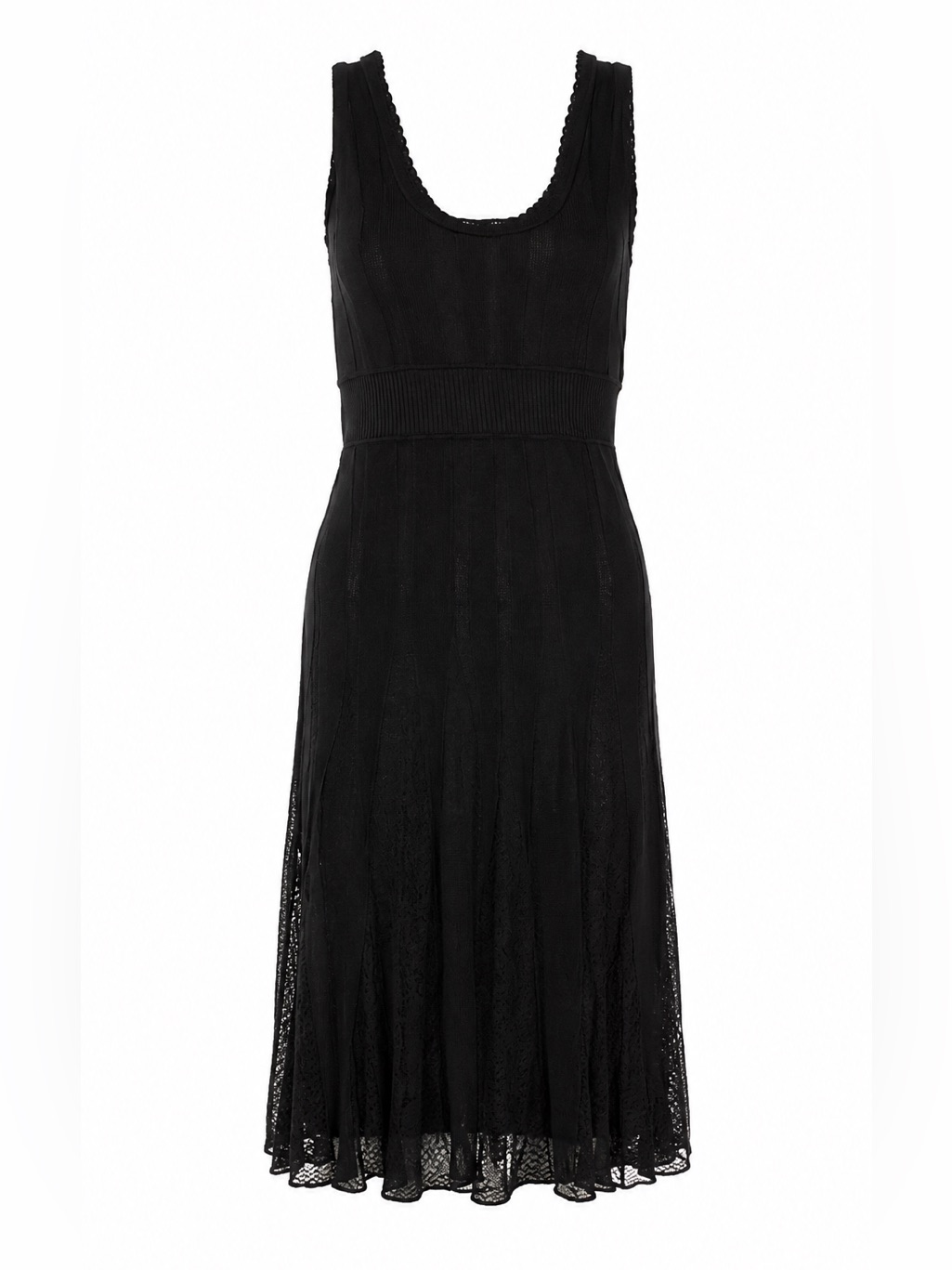 Chanel Cruise Line 2005 Black Sleeveless Knit Dress Lace Fit & Flare France 40